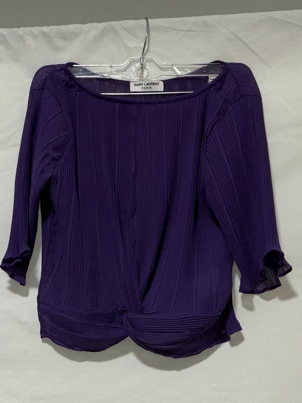 Saint Laurent Deep Purple Pleated Twist-Hem Blouse